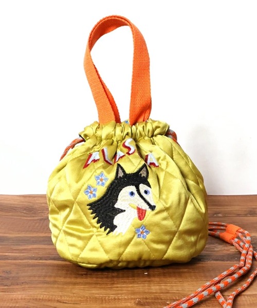 HOUSTON(ヒューストン)の「HOUSTON woman ヒューストン ウーマン CAT ALASKA EMB QUILTING EFECT BAG 猫 ネコ 龍 アラスカ 動物 刺繍 キルティング エフェクトバッグ 巾着バッグ(ショルダーバッグ・レディース・ラベンダー/ピンク/レッド/オリーブ/イエロー/ネイビー・FREE)」の11枚目の写真