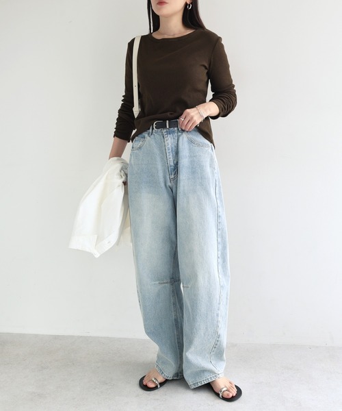 andme(アンドミー)の「袖ギャザーシアートップス(Tシャツ/カットソー・レディース・ブラウン/オフホワイト/ブラック・M)」の15枚目の写真