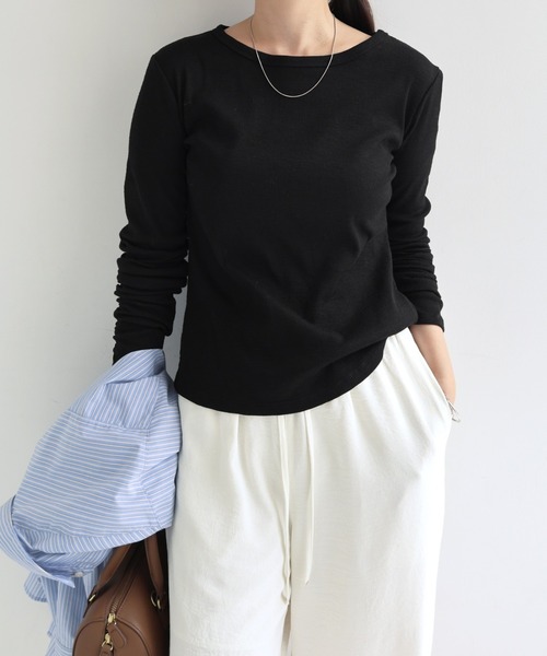 andme(アンドミー)の「袖ギャザーシアートップス(Tシャツ/カットソー・レディース・ブラウン/オフホワイト/ブラック・M)」の11枚目の写真