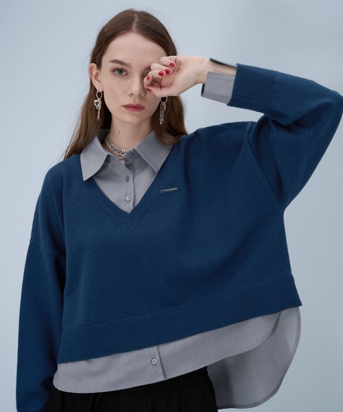 HARE（ハレ）の「シャツドッキングVネックハイゲージニット(HARE)（ニット/セーター・レディース・ブラック/グレー/ブルー系その他/ピンク・FREE）」の3枚目の写真