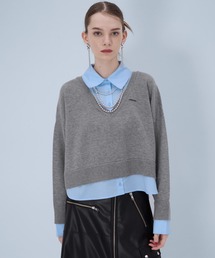 HARE | シャツドッキングVネックハイゲージニット(HARE)(ニット/セーター)