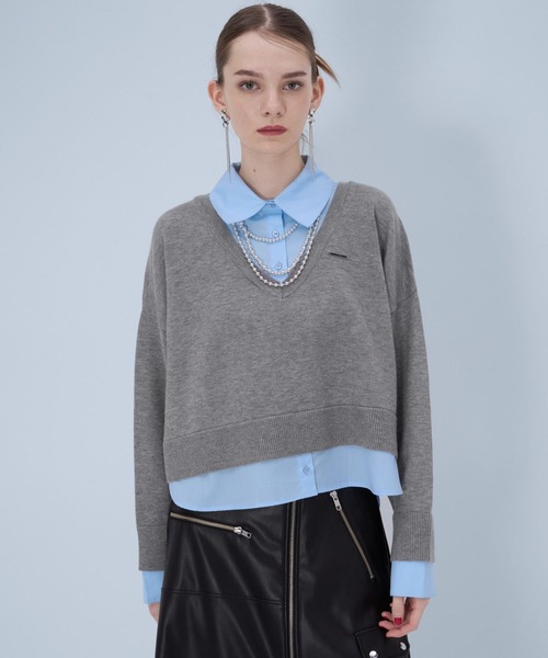 HARE（ハレ）の「シャツドッキングVネックハイゲージニット(HARE)（ニット/セーター・レディース・ブラック/グレー/ブルー系その他/ピンク・FREE）」の2枚目の写真
