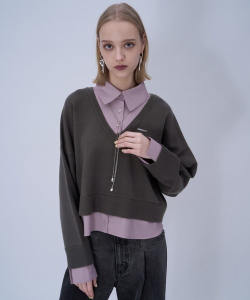 HARE（ハレ）の「シャツドッキングVネックハイゲージニット(HARE)（ニット/セーター・レディース・ブラック/グレー/ブルー系その他/ピンク・FREE）」の4枚目の写真