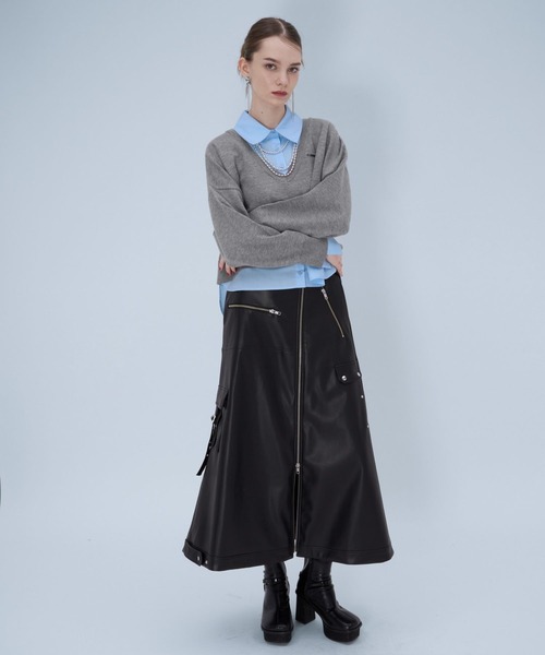 HARE（ハレ）の「シャツドッキングVネックハイゲージニット(HARE)（ニット/セーター・レディース・ブラック/グレー/ブルー系その他/ピンク・FREE）」の7枚目の写真