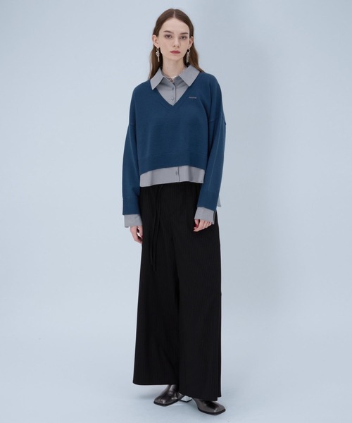 HARE（ハレ）の「シャツドッキングVネックハイゲージニット(HARE)（ニット/セーター・レディース・ブラック/グレー/ブルー系その他/ピンク・FREE）」の8枚目の写真