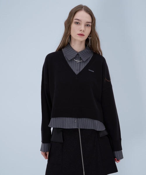 HARE（ハレ）の「シャツドッキングVネックハイゲージニット(HARE)（ニット/セーター・レディース・ブラック/グレー/ブルー系その他/ピンク・FREE）」の9枚目の写真