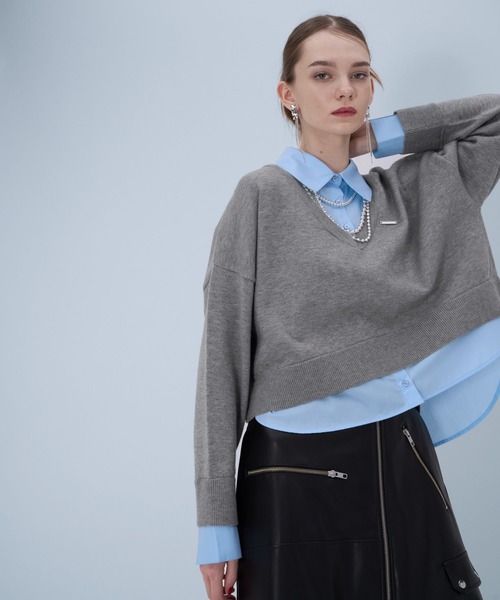 HARE（ハレ）の「シャツドッキングVネックハイゲージニット(HARE)（ニット/セーター・レディース・ブラック/グレー/ブルー系その他/ピンク・FREE）」の13枚目の写真