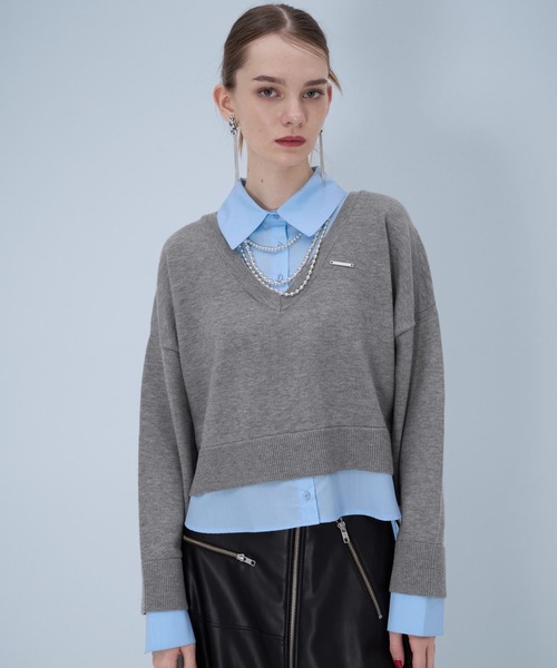 HARE（ハレ）の「シャツドッキングVネックハイゲージニット(HARE)（ニット/セーター・レディース・ブラック/グレー/ブルー系その他/ピンク・FREE）」の14枚目の写真