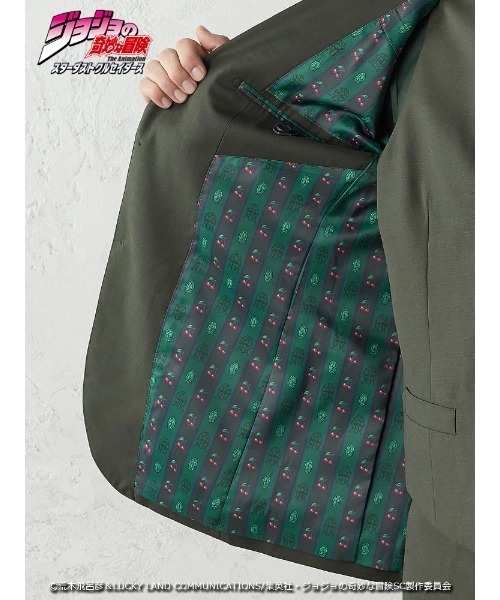 Perfect Suit FActory（パーフェクトスーツファクトリー）の「アニメ『ジョジョの奇妙な冒険 スターダストクルセイダース』セットアップジャケット【花京院典明】（スーツジャケット・メンズ・グリーン・SS/S/M/L/LL/3L）」の2枚目の写真