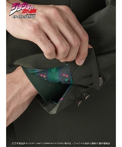 Perfect Suit FActory（パーフェクトスーツファクトリー）の「アニメ『ジョジョの奇妙な冒険 スターダストクルセイダース』セットアップジャケット【花京院典明】（スーツジャケット・メンズ・グリーン・SS/S/M/L/LL/3L）」の3枚目の写真