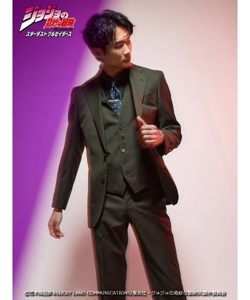 Perfect Suit FActory（パーフェクトスーツファクトリー）の「アニメ『ジョジョの奇妙な冒険 スターダストクルセイダース』セットアップジャケット【花京院典明】（スーツジャケット・メンズ・グリーン・SS/S/M/L/LL/3L）」の16枚目の写真