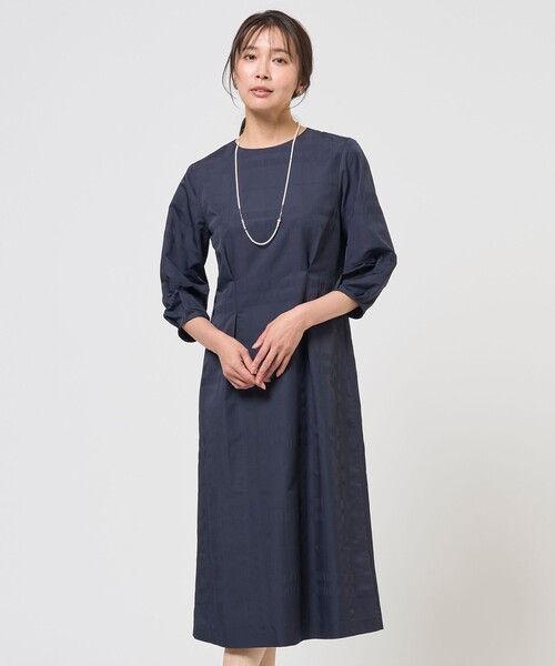 J.PRESS(ジェイプレス)の「ブロックチェックジャガード ワンピース(ワンピース・レディース・ネイビー系3・T15/T13)」の1枚目の写真