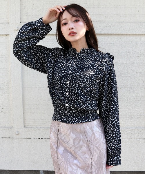 CECIL McBEE(セシルマクビー)の「ワッシャー花柄ピンタックフリルブラウス(シャツ/ブラウス・レディース・ブラック/アイボリー・MEDIUM)」の11枚目の写真