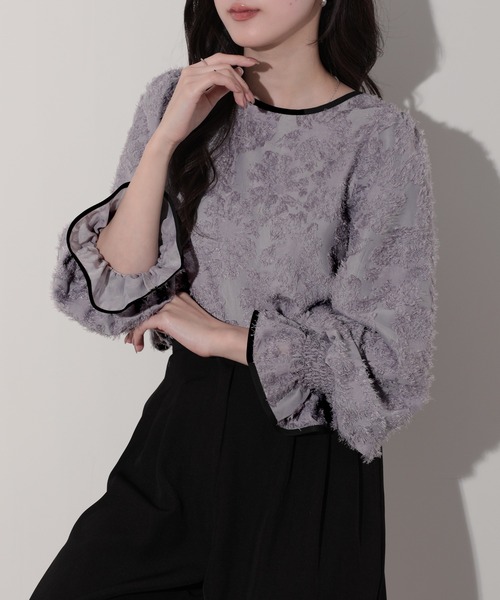 nouvellemoi(ヌーベルモイ)の「配色パイピングフラワージャガードトップス(その他トップス・レディース・アイボリー/ブラック/グレー/ブラウン・M/L)」の10枚目の写真