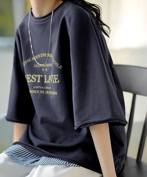 HUG.U(ハグユー)の「ユーズドライク ロゴ 半袖スウェットT(Tシャツ/カットソー・レディース・ブラック/グレー/ネイビー/カーキ/オレンジ・FREE)」の4枚目の写真