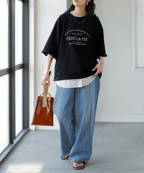 HUG.U(ハグユー)の「ユーズドライク ロゴ 半袖スウェットT(Tシャツ/カットソー・レディース・ブラック/グレー/ネイビー/カーキ/オレンジ・FREE)」の7枚目の写真