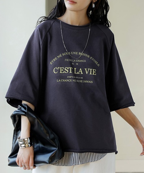 HUG.U(ハグユー)の「ユーズドライク ロゴ 半袖スウェットT(Tシャツ/カットソー・レディース・ブラック/グレー/ネイビー/カーキ/オレンジ・FREE)」の12枚目の写真