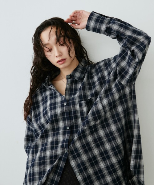 Aunt Marie's（アントマリーズ）の「サッカーチェックオーバーシャツ（シャツ/ブラウス・レディース・ネイビー/ブルー/アイボリー・FREE）」の15枚目の写真