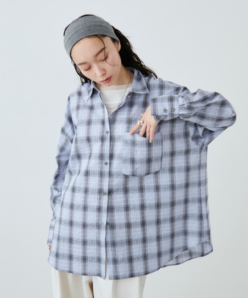 Aunt Marie's(アントマリーズ)の「サッカーチェックオーバーシャツ(シャツ/ブラウス・レディース・ネイビー/ブルー/アイボリー/ブラウン・FREE)」の20枚目の写真