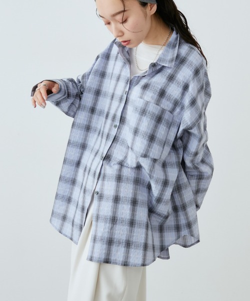 Aunt Marie's(アントマリーズ)の「サッカーチェックオーバーシャツ(シャツ/ブラウス・レディース・ネイビー/ブルー/アイボリー/ブラウン・FREE)」の22枚目の写真