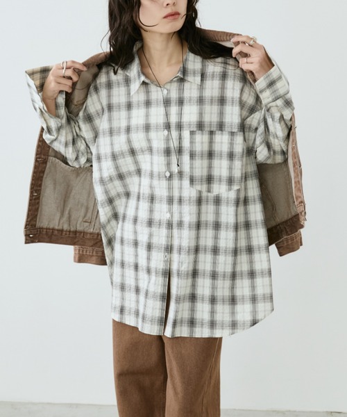 Aunt Marie's（アントマリーズ）の「サッカーチェックオーバーシャツ（シャツ/ブラウス・レディース・ネイビー/ブルー/アイボリー・FREE）」の6枚目の写真