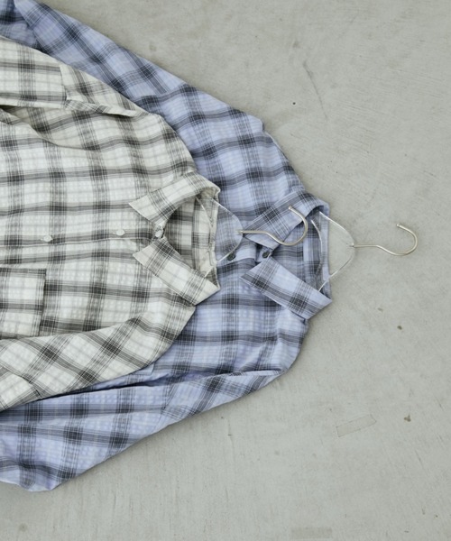 Aunt Marie's（アントマリーズ）の「サッカーチェックオーバーシャツ（シャツ/ブラウス・レディース・ネイビー/ブルー/アイボリー・FREE）」の4枚目の写真