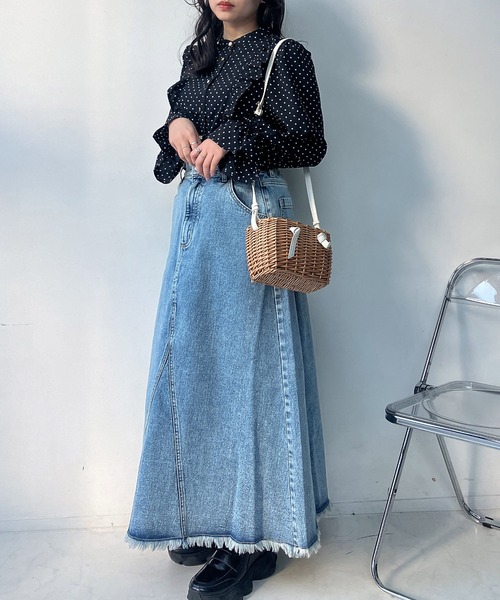 AS KNOW AS plus(アズノゥアズプラス)の「○リメイク風デニムロングスカート セットアップ可能(デニムスカート・レディース・ブルー系その他/ブルー/ブラック系その他・FREE)」の8枚目の写真