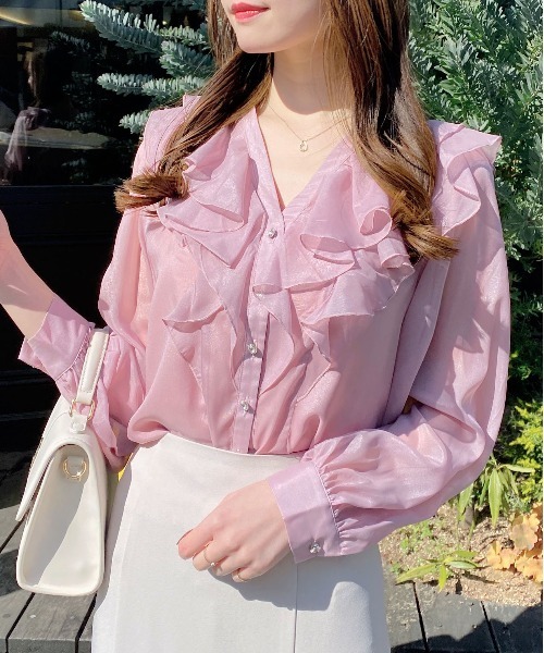 INGNI（イング）の「装飾ボタンフリルシアーブラウス（シャツ/ブラウス・レディース・オフホワイト/ブルー系/ピンク・M）」の17枚目の写真