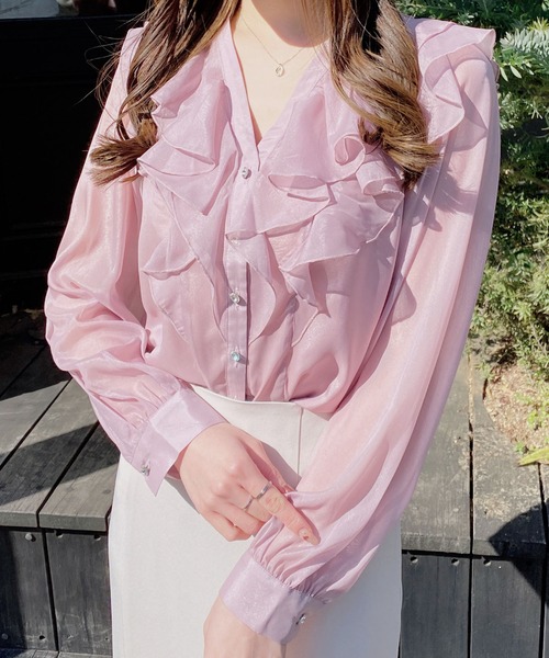 INGNI（イング）の「装飾ボタンフリルシアーブラウス（シャツ/ブラウス・レディース・オフホワイト/ブルー系/ピンク・M）」の19枚目の写真