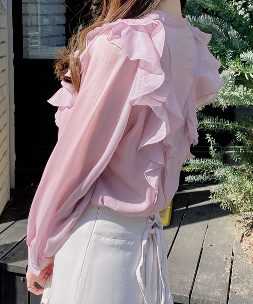 INGNI（イング）の「装飾ボタンフリルシアーブラウス（シャツ/ブラウス・レディース・オフホワイト/ブルー系/ピンク・M）」の20枚目の写真