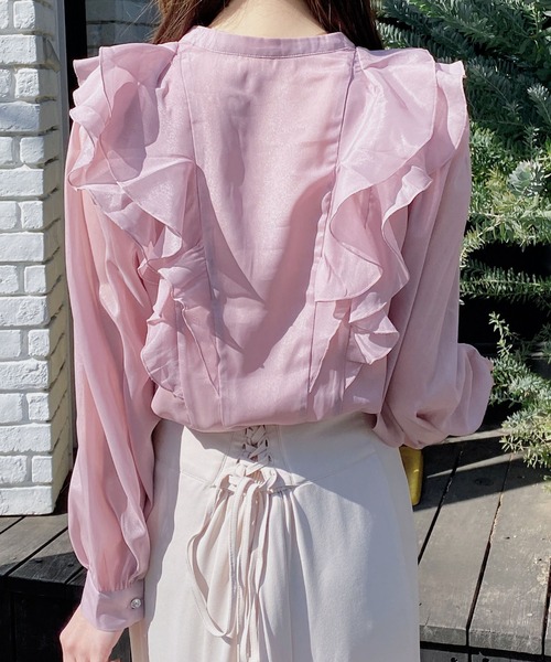 INGNI（イング）の「装飾ボタンフリルシアーブラウス（シャツ/ブラウス・レディース・オフホワイト/ブルー系/ピンク・M）」の21枚目の写真