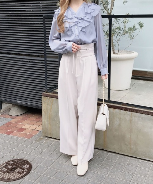 INGNI（イング）の「装飾ボタンフリルシアーブラウス（シャツ/ブラウス・レディース・オフホワイト/ブルー系/ピンク・M）」の16枚目の写真