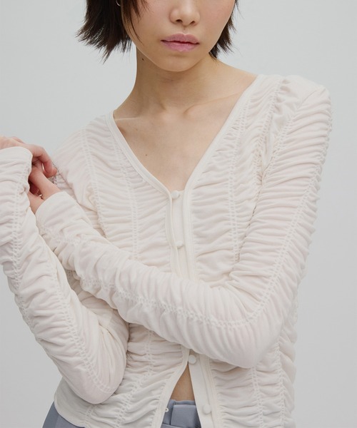 Ameri（アメリ）の「2WAY GATHER CUT TOP（Tシャツ/カットソー・レディース・ネイビー/ホワイト/グリーン・FREE）」の4枚目の写真