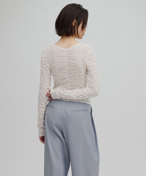 Ameri（アメリ）の「2WAY GATHER CUT TOP（Tシャツ/カットソー・レディース・ネイビー/ホワイト/グリーン・FREE）」の7枚目の写真