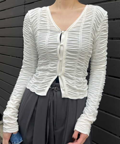 Ameri（アメリ）の「2WAY GATHER CUT TOP（Tシャツ/カットソー・レディース・ネイビー/ホワイト/グリーン・FREE）」の18枚目の写真