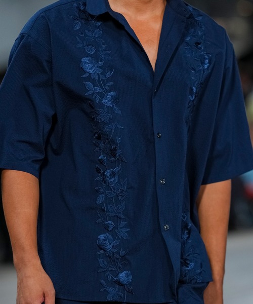 MSML(エムエスエムエル)の「SEERSUCKER EMBROIDERY SHIRT(シャツ/ブラウス・メンズ・ネイビー/ブラック・M/L/XL)」の3枚目の写真