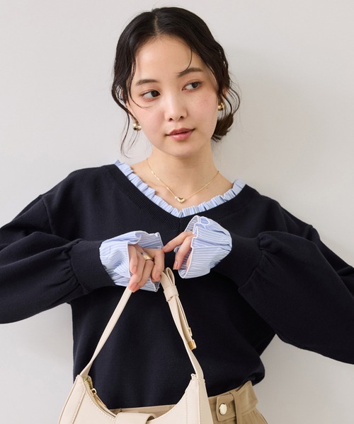 VIS(ビス)の「フリルドッキングニットプルオーバー(ニット/セーター・レディース・ブラウン系その他2/ライトグレー/ネイビー・FREE)」の3枚目の写真