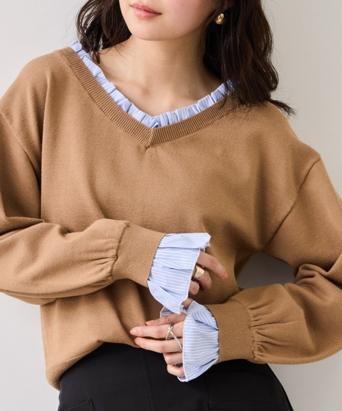 VIS(ビス)の「フリルドッキングニットプルオーバー(ニット/セーター・レディース・ブラウン系その他2/ライトグレー/ネイビー・FREE)」の2枚目の写真