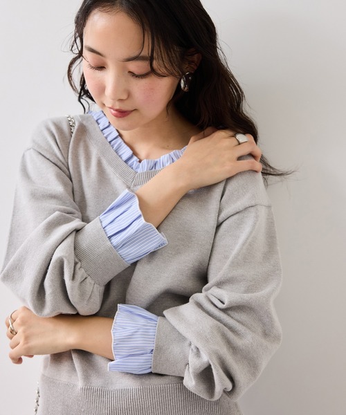 VIS(ビス)の「フリルドッキングニットプルオーバー(ニット/セーター・レディース・ブラウン系その他2/ライトグレー/ネイビー・FREE)」の4枚目の写真