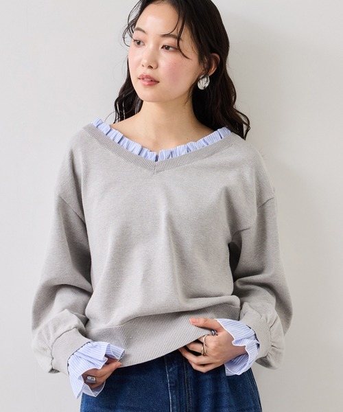 VIS(ビス)の「フリルドッキングニットプルオーバー(ニット/セーター・レディース・ブラウン系その他2/ライトグレー/ネイビー・FREE)」の5枚目の写真