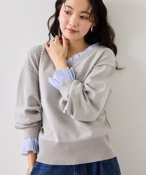 VIS(ビス)の「フリルドッキングニットプルオーバー(ニット/セーター・レディース・ブラウン系その他2/ライトグレー/ネイビー・FREE)」の6枚目の写真