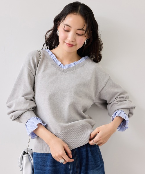 VIS(ビス)の「フリルドッキングニットプルオーバー(ニット/セーター・レディース・ブラウン系その他2/ライトグレー/ネイビー・FREE)」の7枚目の写真