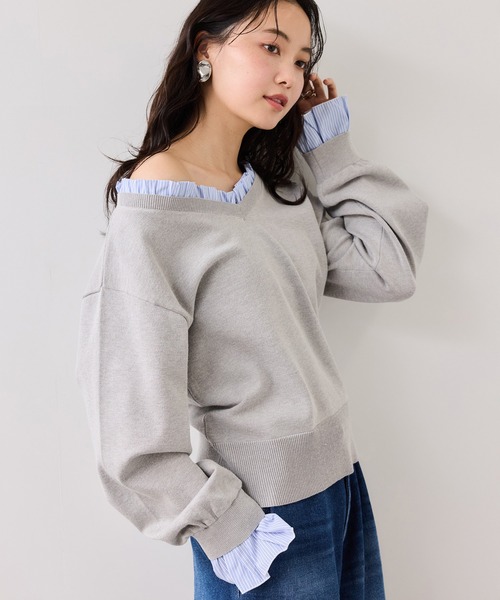 VIS(ビス)の「フリルドッキングニットプルオーバー(ニット/セーター・レディース・ブラウン系その他2/ライトグレー/ネイビー・FREE)」の8枚目の写真