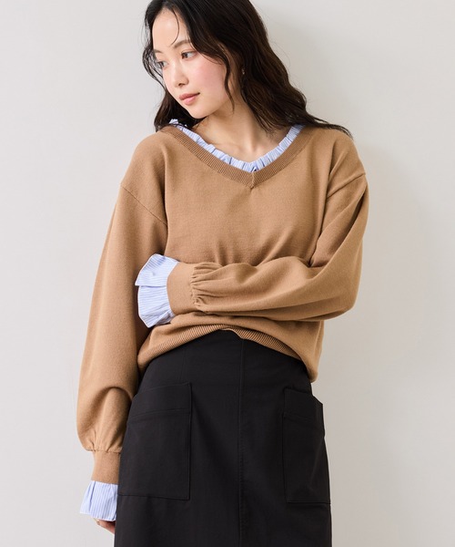 VIS(ビス)の「フリルドッキングニットプルオーバー(ニット/セーター・レディース・ブラウン系その他2/ライトグレー/ネイビー・FREE)」の14枚目の写真