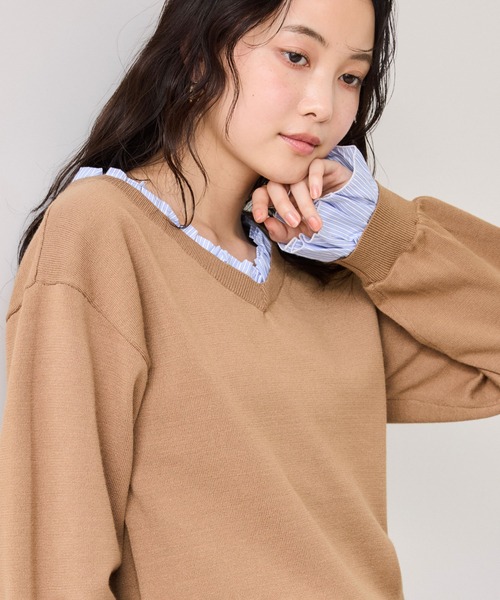 VIS(ビス)の「フリルドッキングニットプルオーバー(ニット/セーター・レディース・ブラウン系その他2/ライトグレー/ネイビー・FREE)」の15枚目の写真