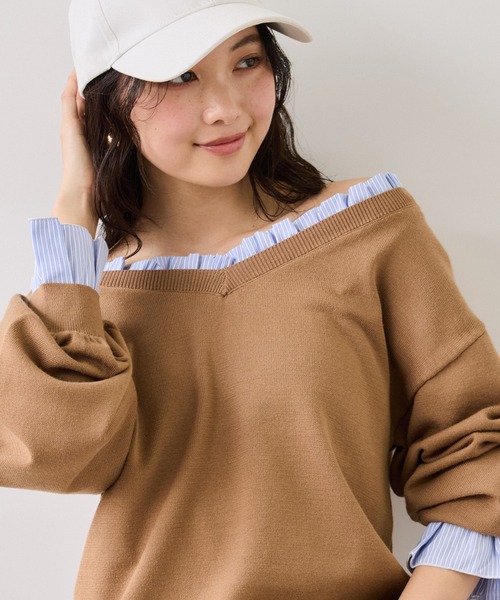 VIS(ビス)の「フリルドッキングニットプルオーバー(ニット/セーター・レディース・ブラウン系その他2/ライトグレー/ネイビー・FREE)」の12枚目の写真