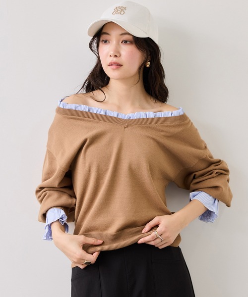 VIS(ビス)の「フリルドッキングニットプルオーバー(ニット/セーター・レディース・ブラウン系その他2/ライトグレー/ネイビー・FREE)」の13枚目の写真