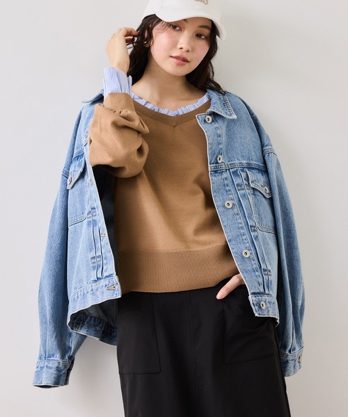 VIS(ビス)の「フリルドッキングニットプルオーバー(ニット/セーター・レディース・ブラウン系その他2/ライトグレー/ネイビー・FREE)」の16枚目の写真