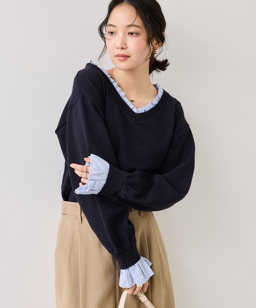 VIS(ビス)の「フリルドッキングニットプルオーバー(ニット/セーター・レディース・ブラウン系その他2/ライトグレー/ネイビー・FREE)」の20枚目の写真