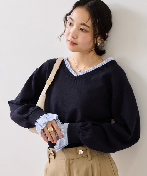 VIS(ビス)の「フリルドッキングニットプルオーバー(ニット/セーター・レディース・ブラウン系その他2/ライトグレー/ネイビー・FREE)」の22枚目の写真